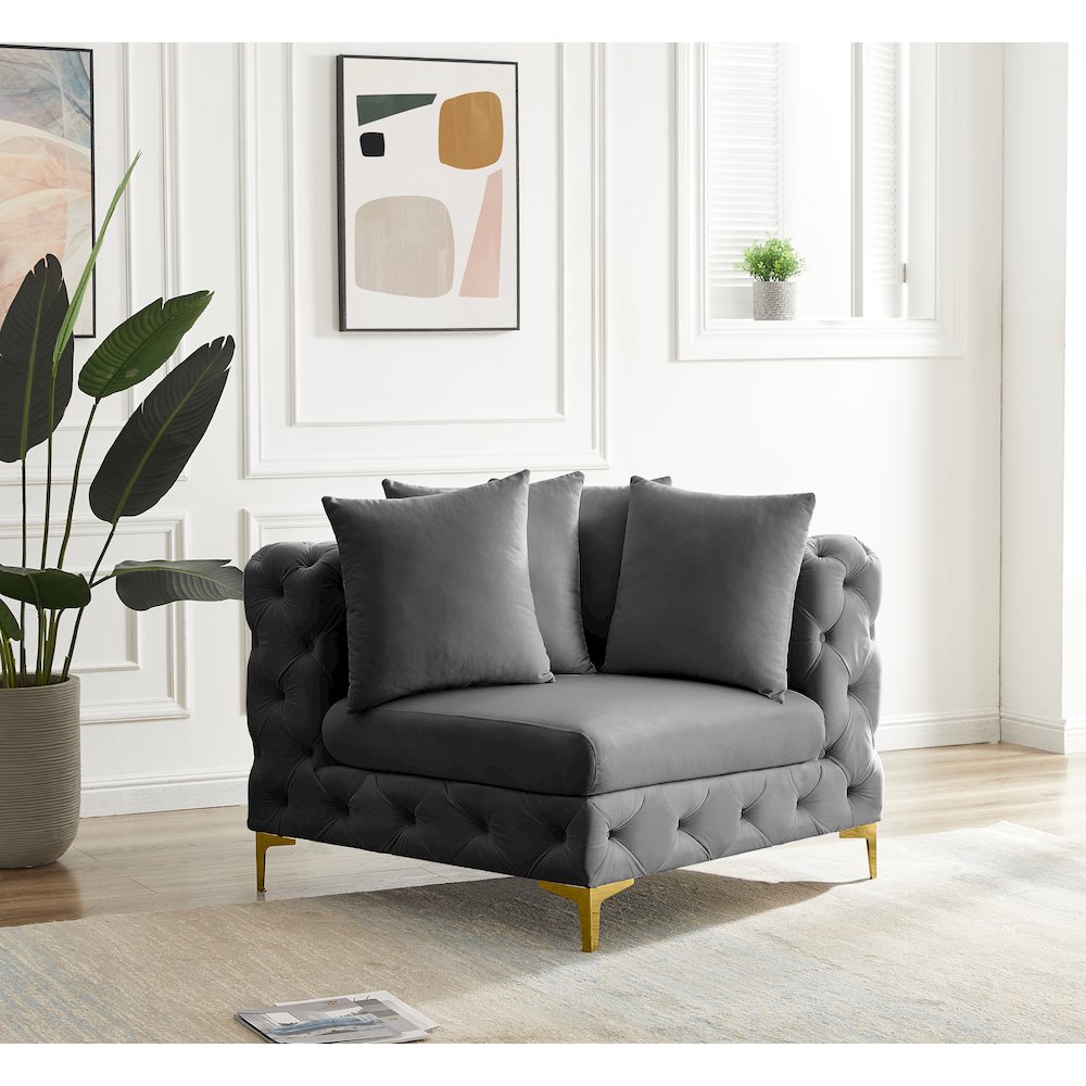 Tremblay Grey Velvet Corner Chair. Picture 2