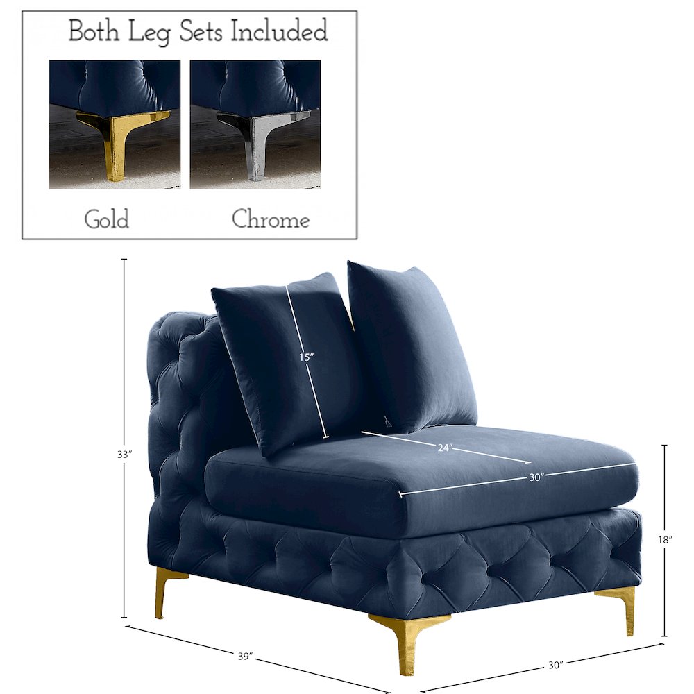 Tremblay Navy Velvet Armless Chair. Picture 14