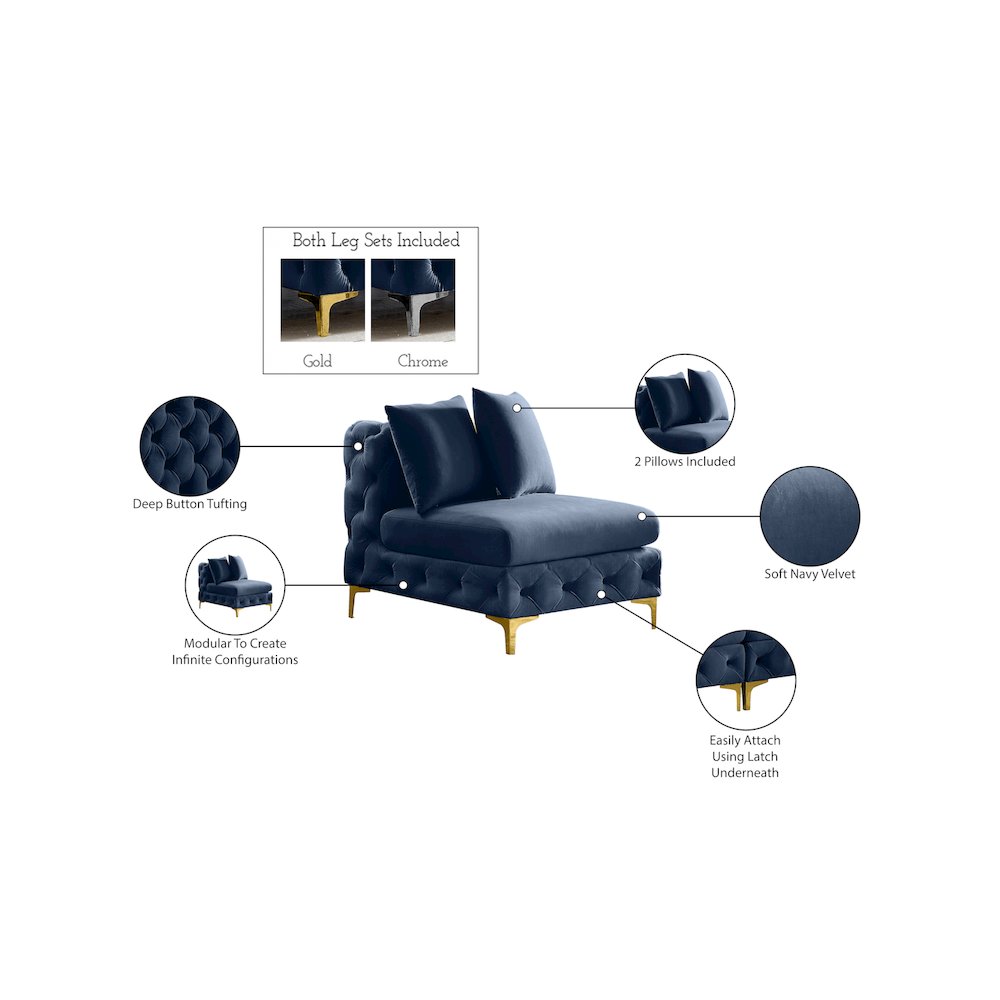 Tremblay Navy Velvet Armless Chair. Picture 15