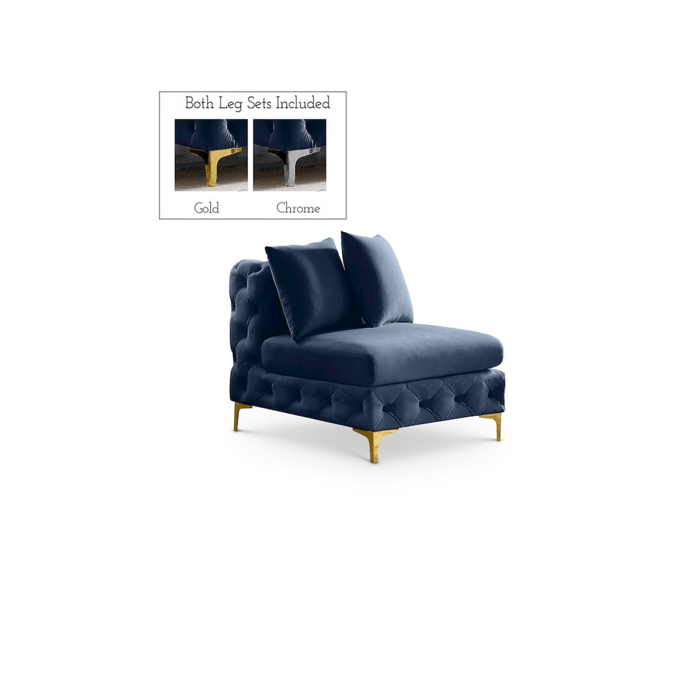 Tremblay Navy Velvet Armless Chair. Picture 2