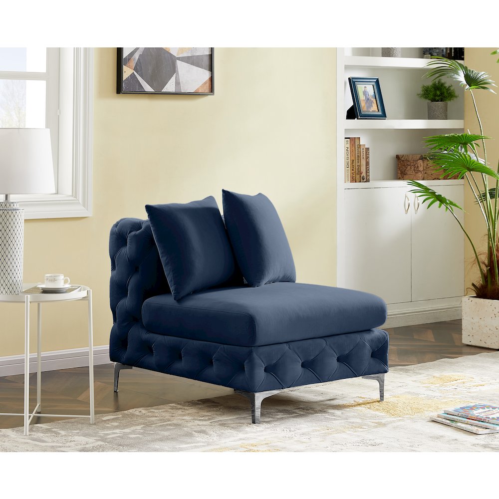 Tremblay Navy Velvet Armless Chair. Picture 4