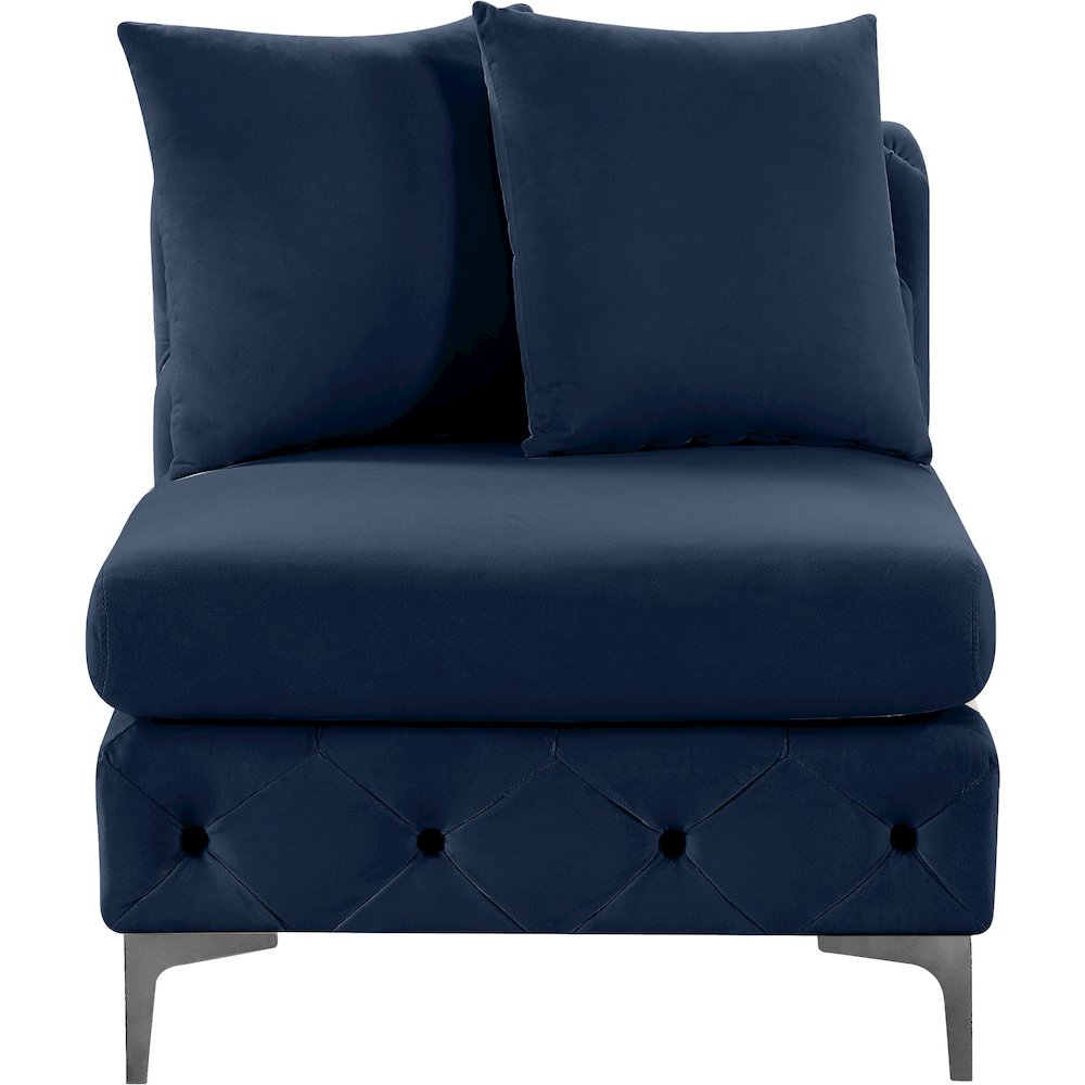 Tremblay Navy Velvet Armless Chair. Picture 5