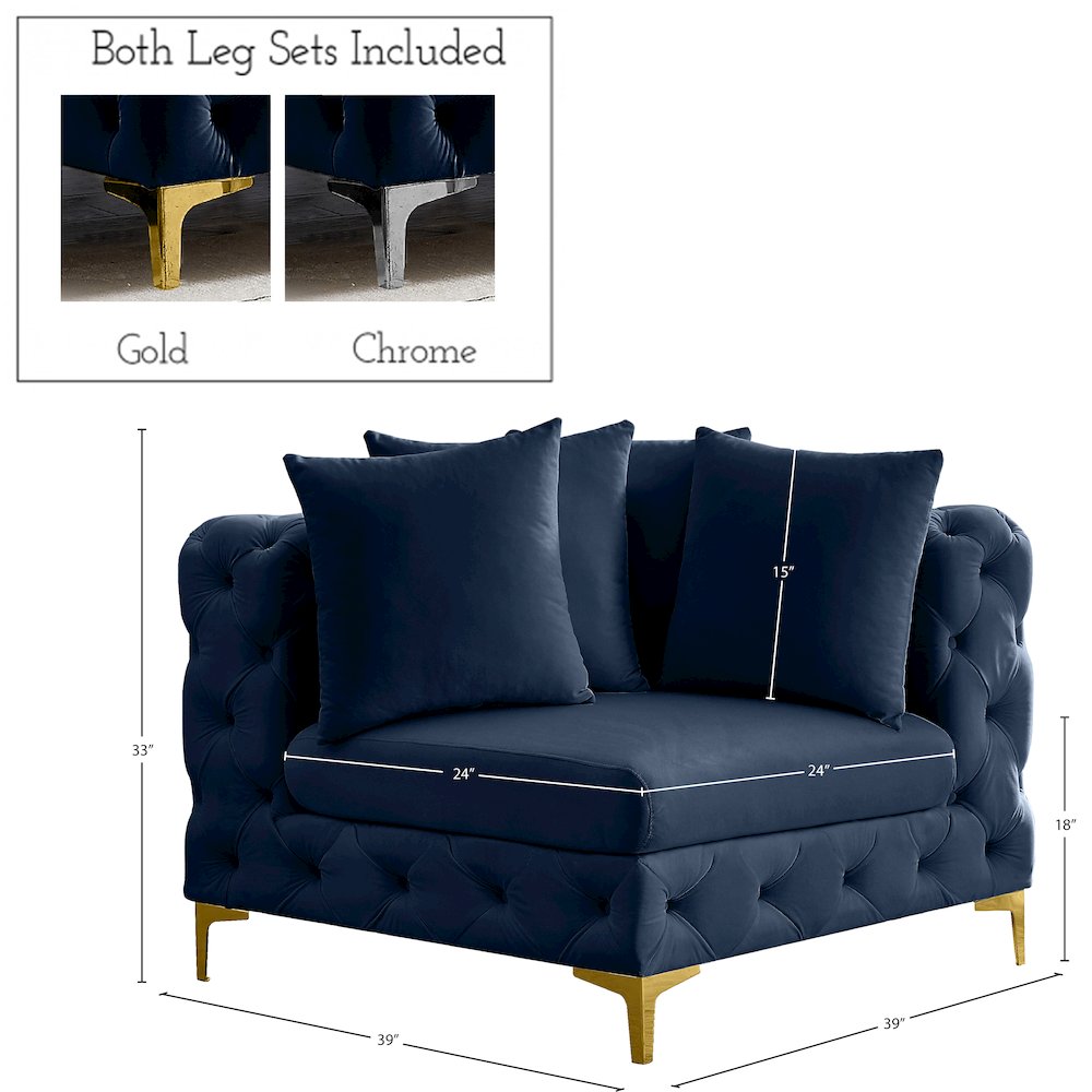 Tremblay Navy Velvet Corner Chair. Picture 12
