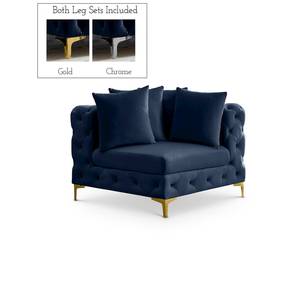 Tremblay Navy Velvet Corner Chair. Picture 1