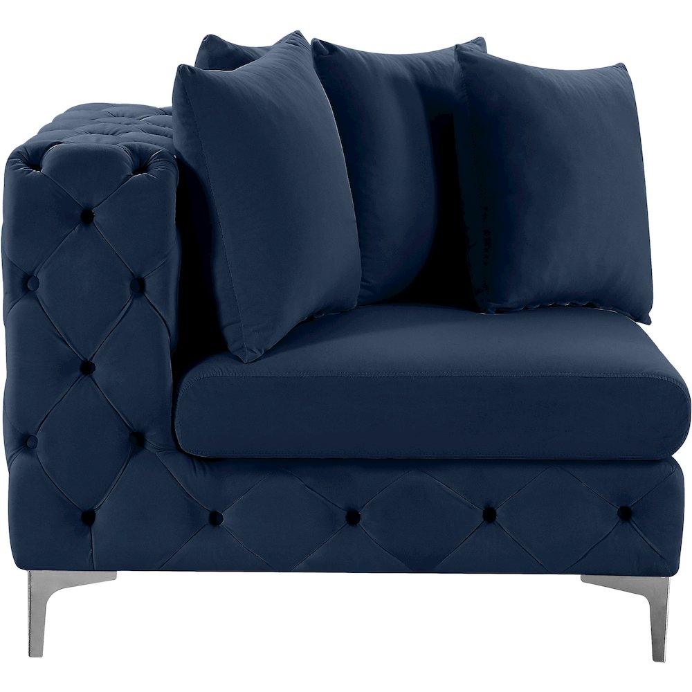 Tremblay Navy Velvet Corner Chair. Picture 11