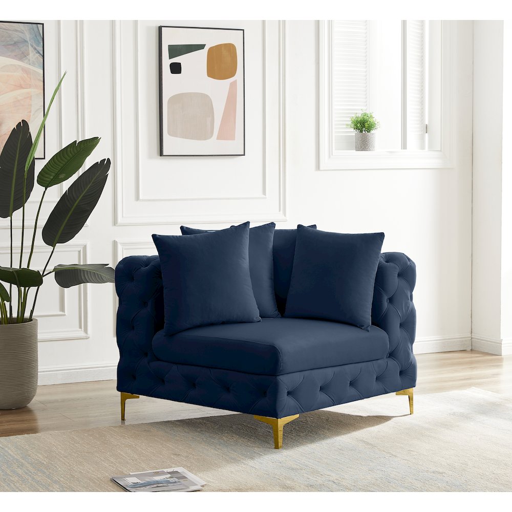 Tremblay Navy Velvet Corner Chair. Picture 2