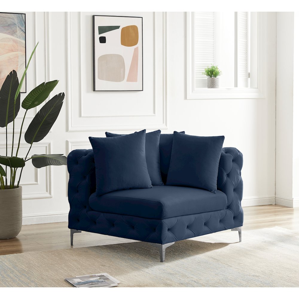 Tremblay Navy Velvet Corner Chair. Picture 3