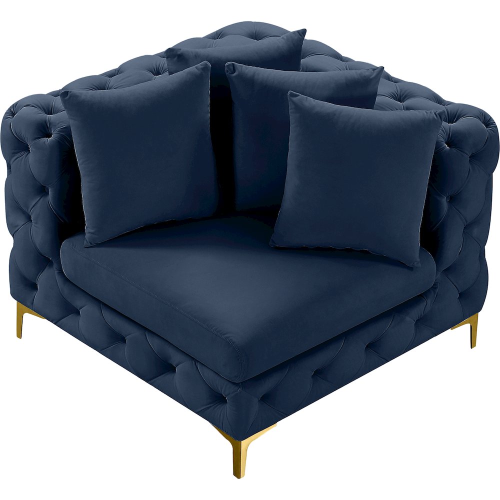 Tremblay Navy Velvet Corner Chair. Picture 4