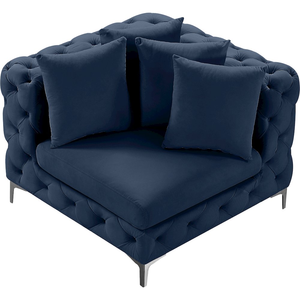 Tremblay Navy Velvet Corner Chair. Picture 5