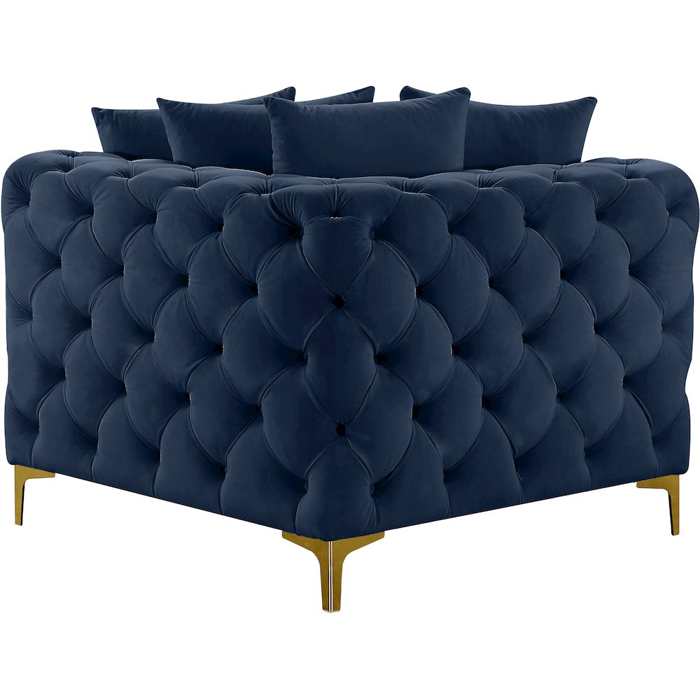 Tremblay Navy Velvet Corner Chair. Picture 6