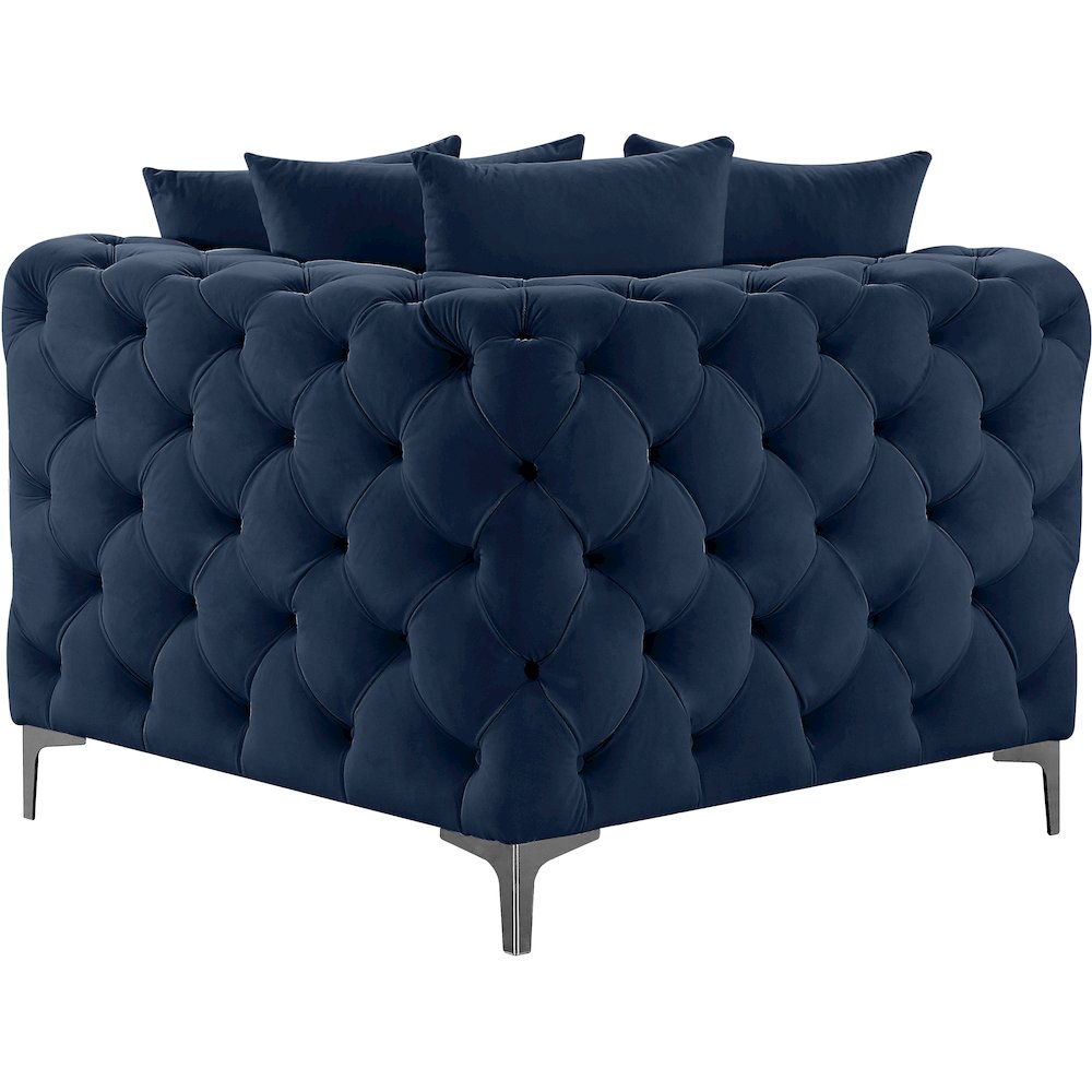 Tremblay Navy Velvet Corner Chair. Picture 7
