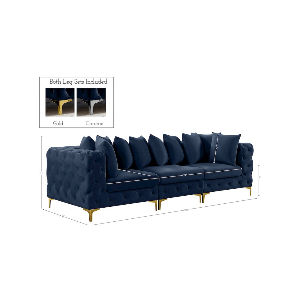 Tremblay Navy Velvet Modular Sofa. Picture 14