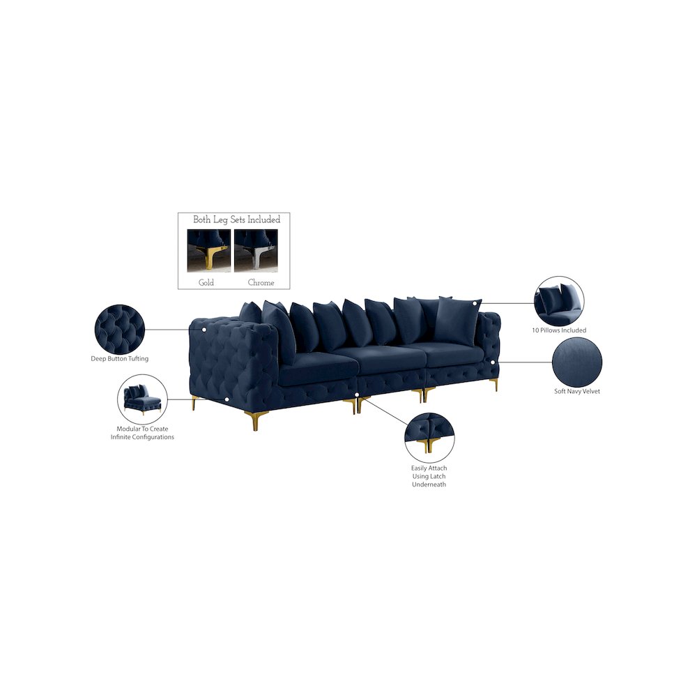 Tremblay Navy Velvet Modular Sofa. Picture 15