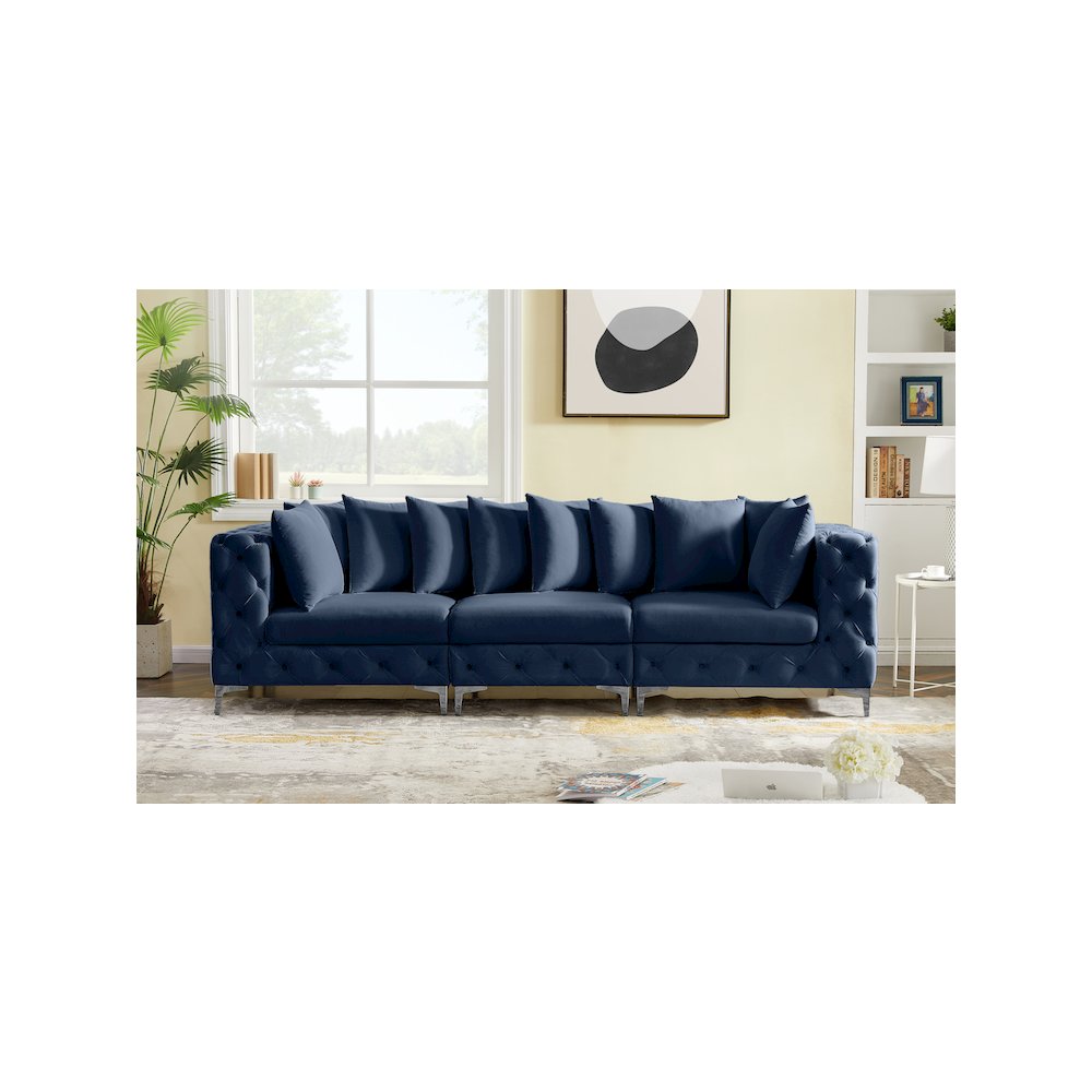 Tremblay Navy Velvet Modular Sofa. Picture 3