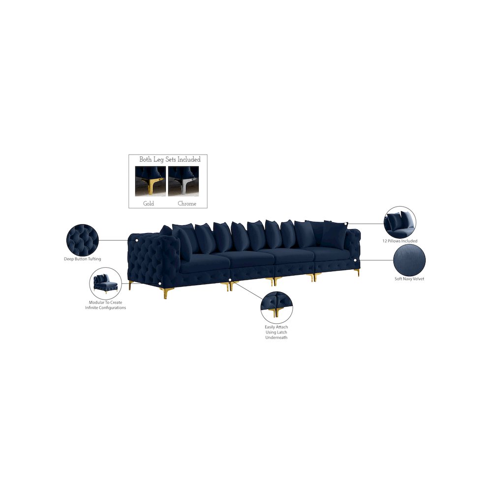 Tremblay Navy Velvet Modular Sofa. Picture 11