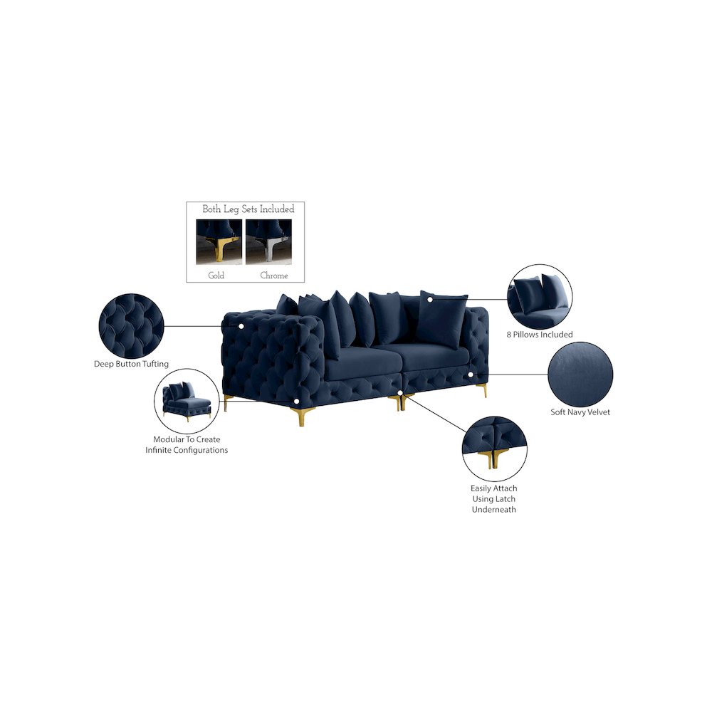 Tremblay Navy Velvet Modular Sofa. Picture 13