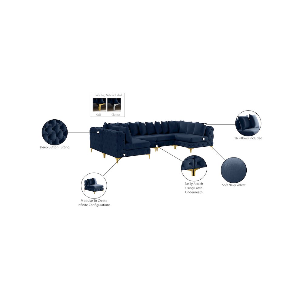 Tremblay Navy Velvet Modular Sectional. Picture 15