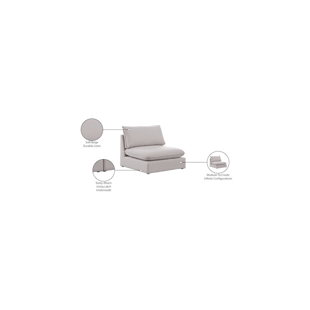 Mackenzie Beige Durable Linen Textured Armless Chair. Picture 7