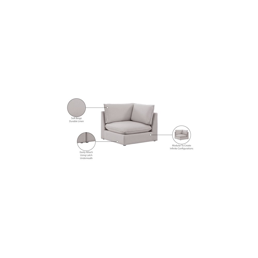 Mackenzie Beige Durable Linen Textured Corner Chair. Picture 7