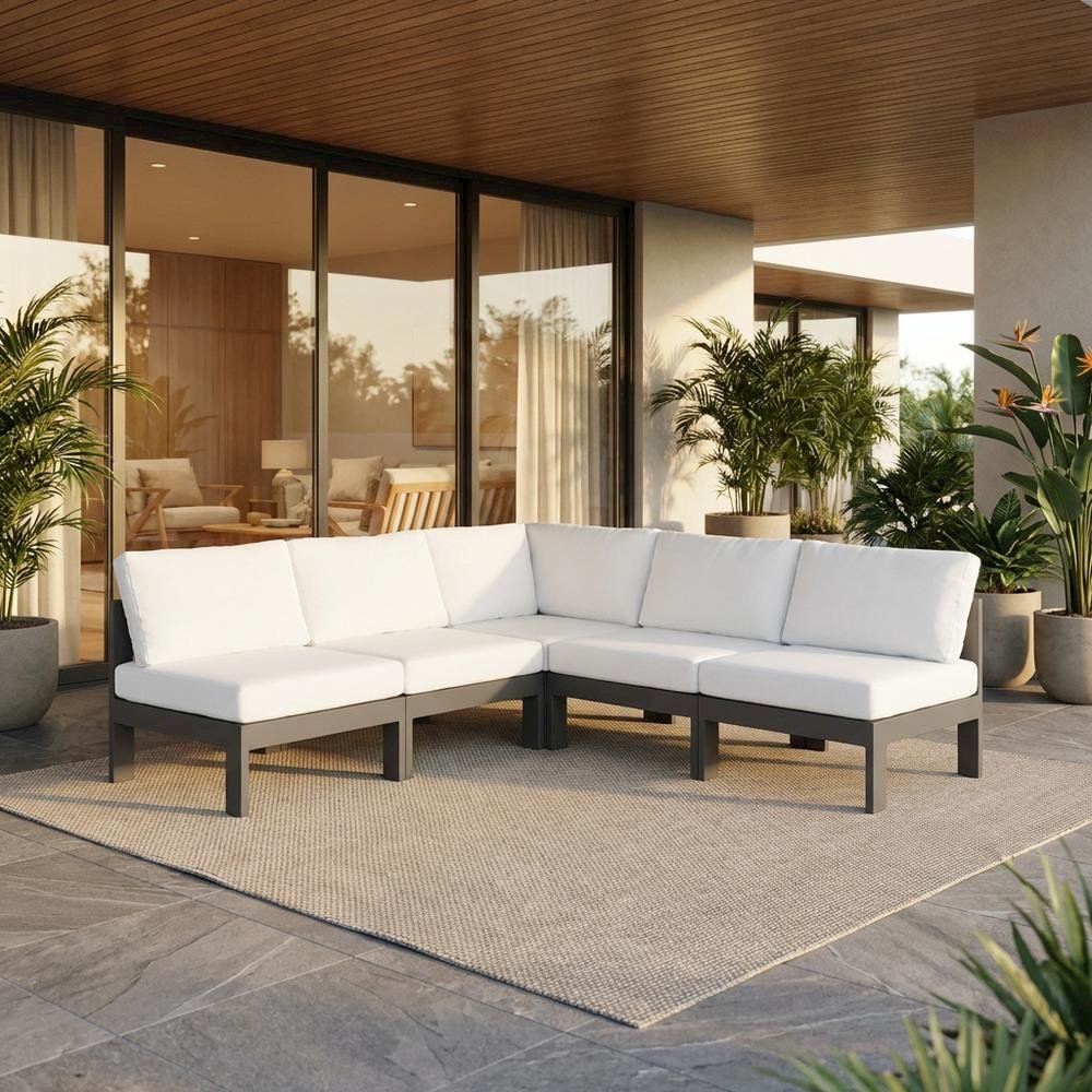 White Fabric Outdoor Modular Sectional With Contemporary Style For Patio. Picture 2