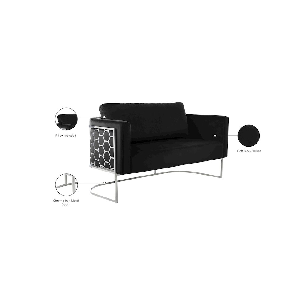 Casa Black Velvet Loveseat. Picture 7