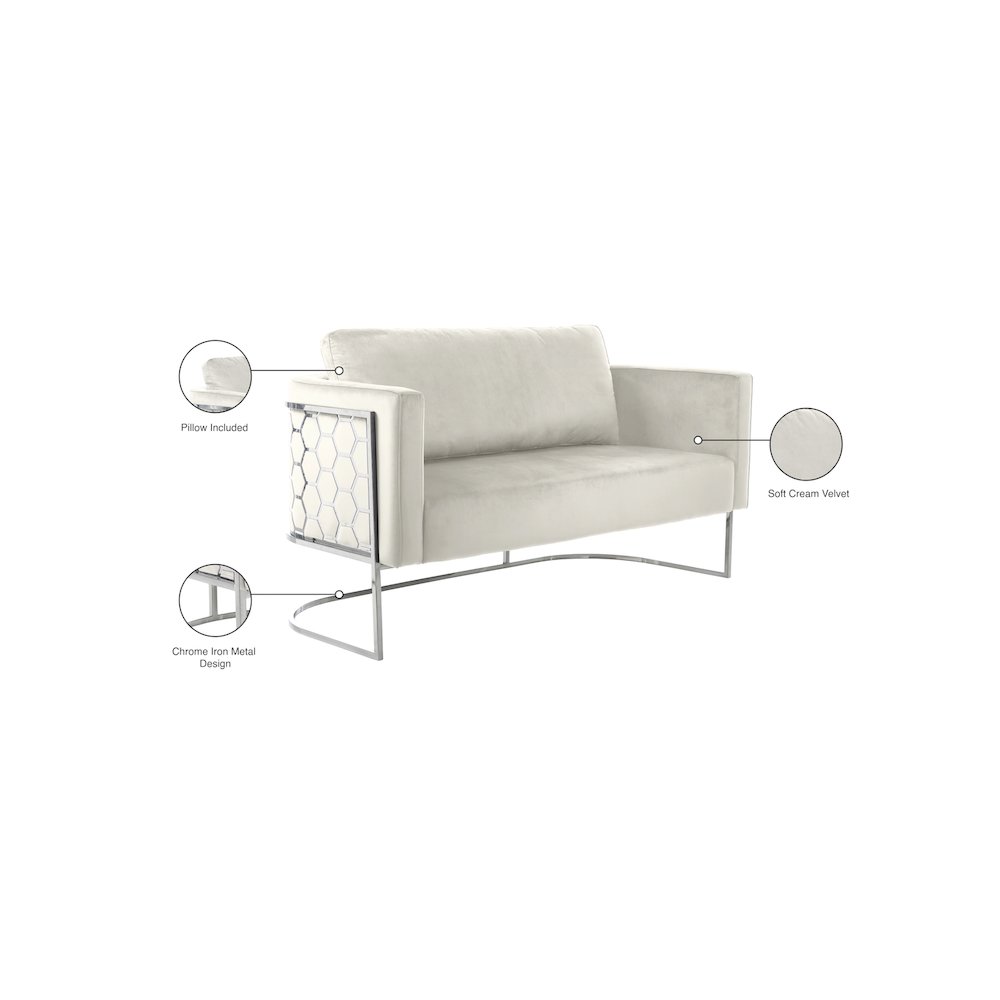 Casa Cream Velvet Loveseat. Picture 7