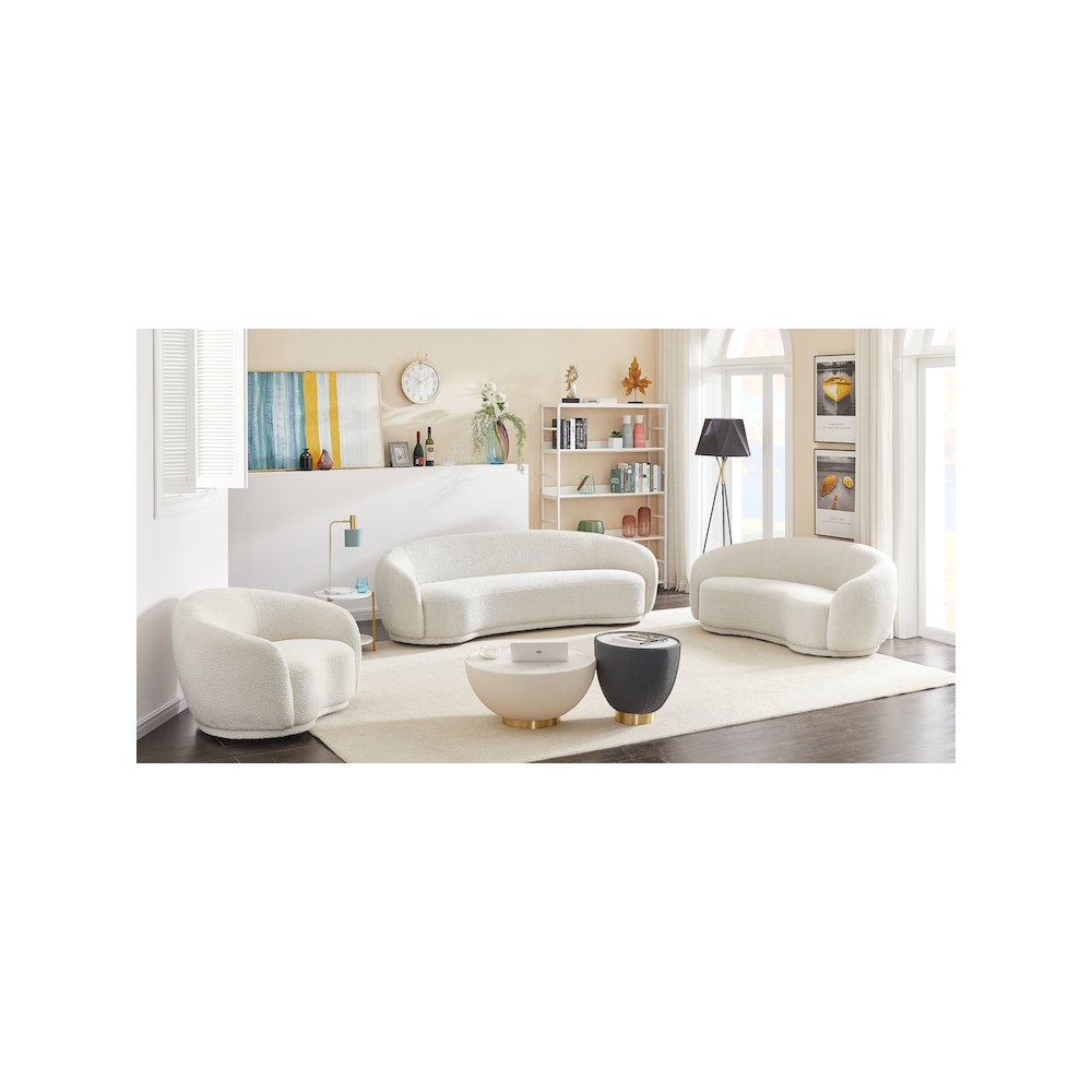 Hyde Cream Boucle Fabric Loveseat. Picture 12