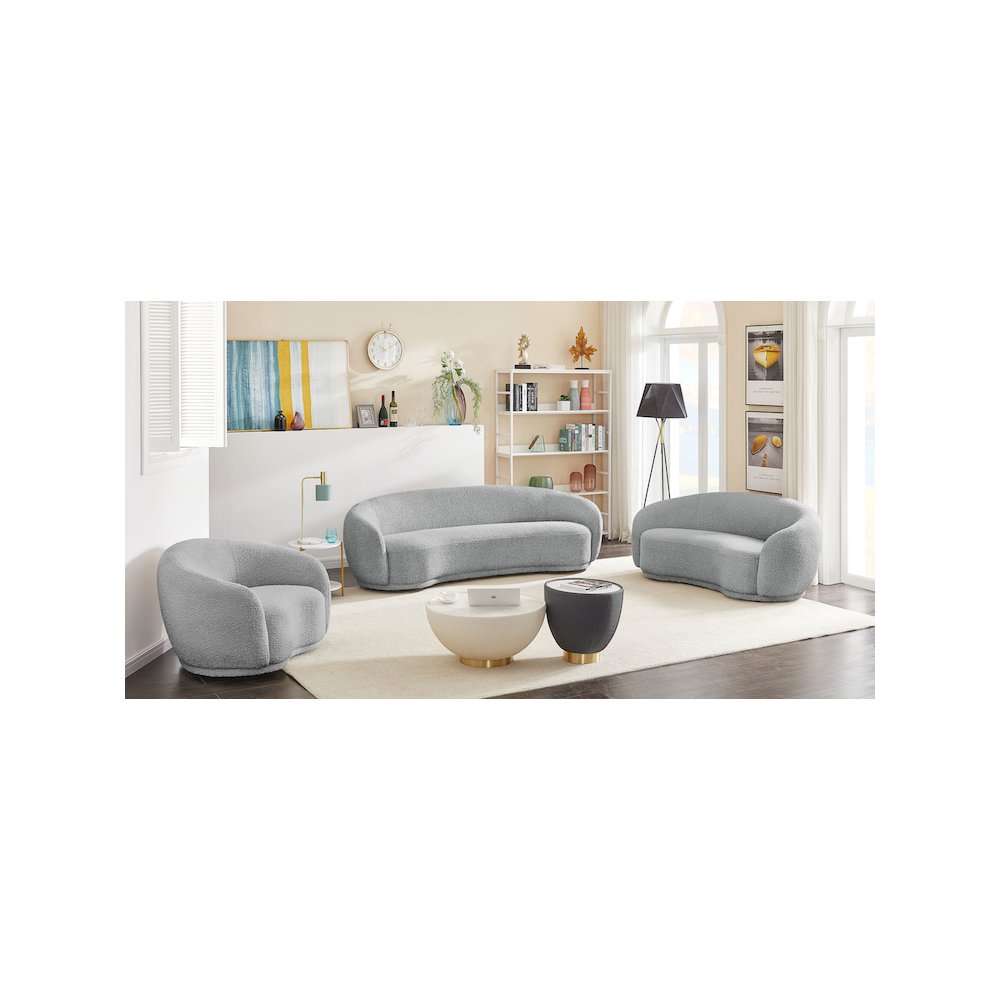 Hyde Grey Boucle Fabric Loveseat. Picture 12