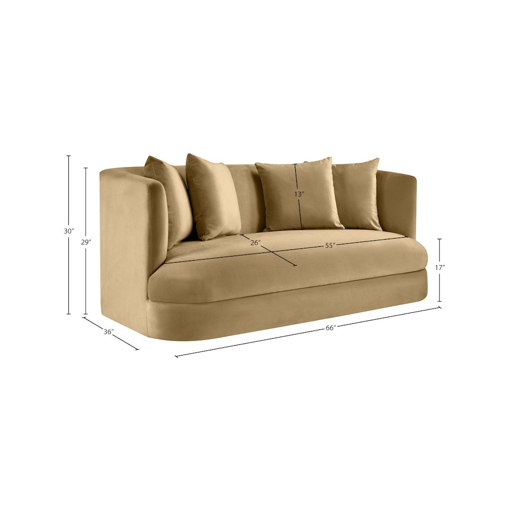 Alder Camel Velvet Loveseat. Picture 15