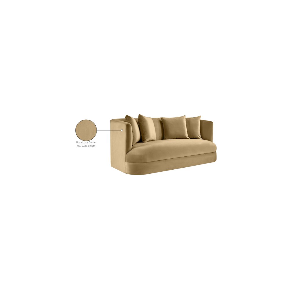 Alder Camel Velvet Loveseat. Picture 16