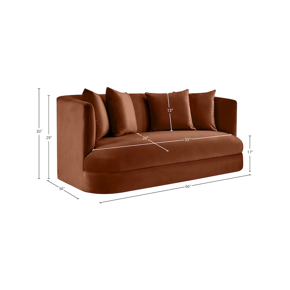 Alder Cognac Velvet Loveseat. Picture 15