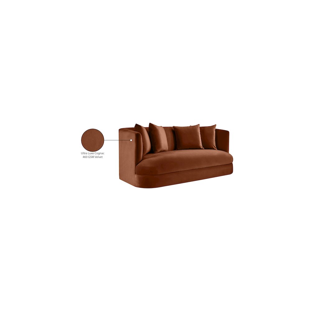 Alder Cognac Velvet Loveseat. Picture 16