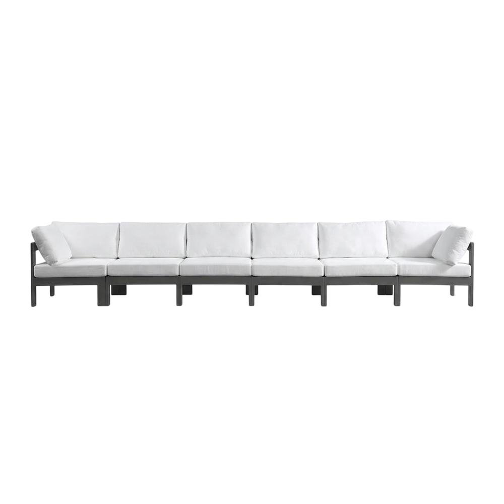 White Fabric Outdoor Patio Modular Sofa, Contemporary Style, Cushioned Seating. Picture 4