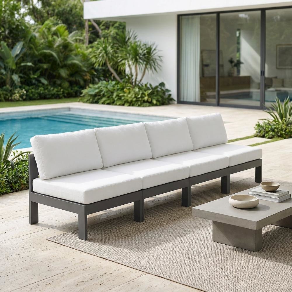 White Fabric Outdoor Patio Modular Sofa With Contemporary Style. Picture 3