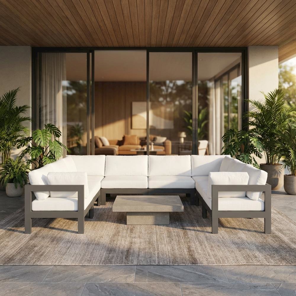 White Fabric Outdoor Patio Modular Sectional For Contemporary Garden Lounge. Picture 2