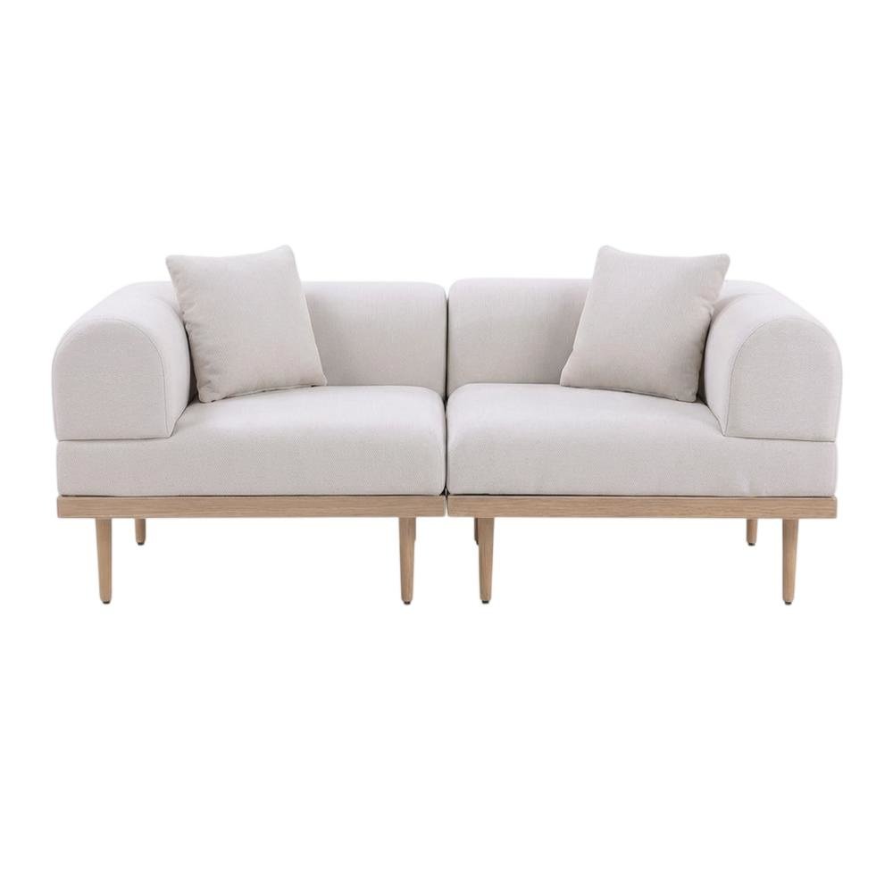 Beige Fabric Outdoor Modular Loveseat with Cushions and Contemporary Style. Picture 4