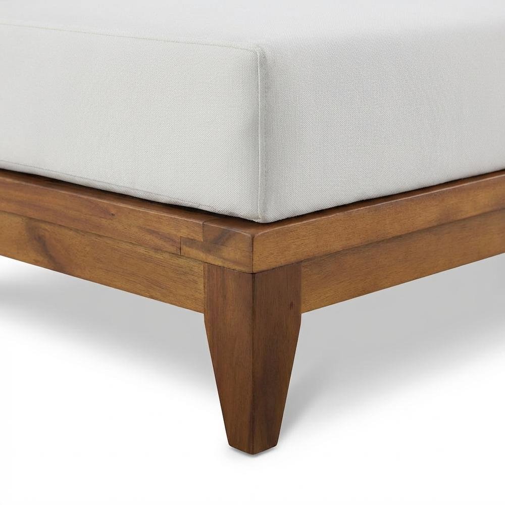 Contemporary White Fabric Outdoor Modular Sofa With Acacia Wood Finish. Picture 6