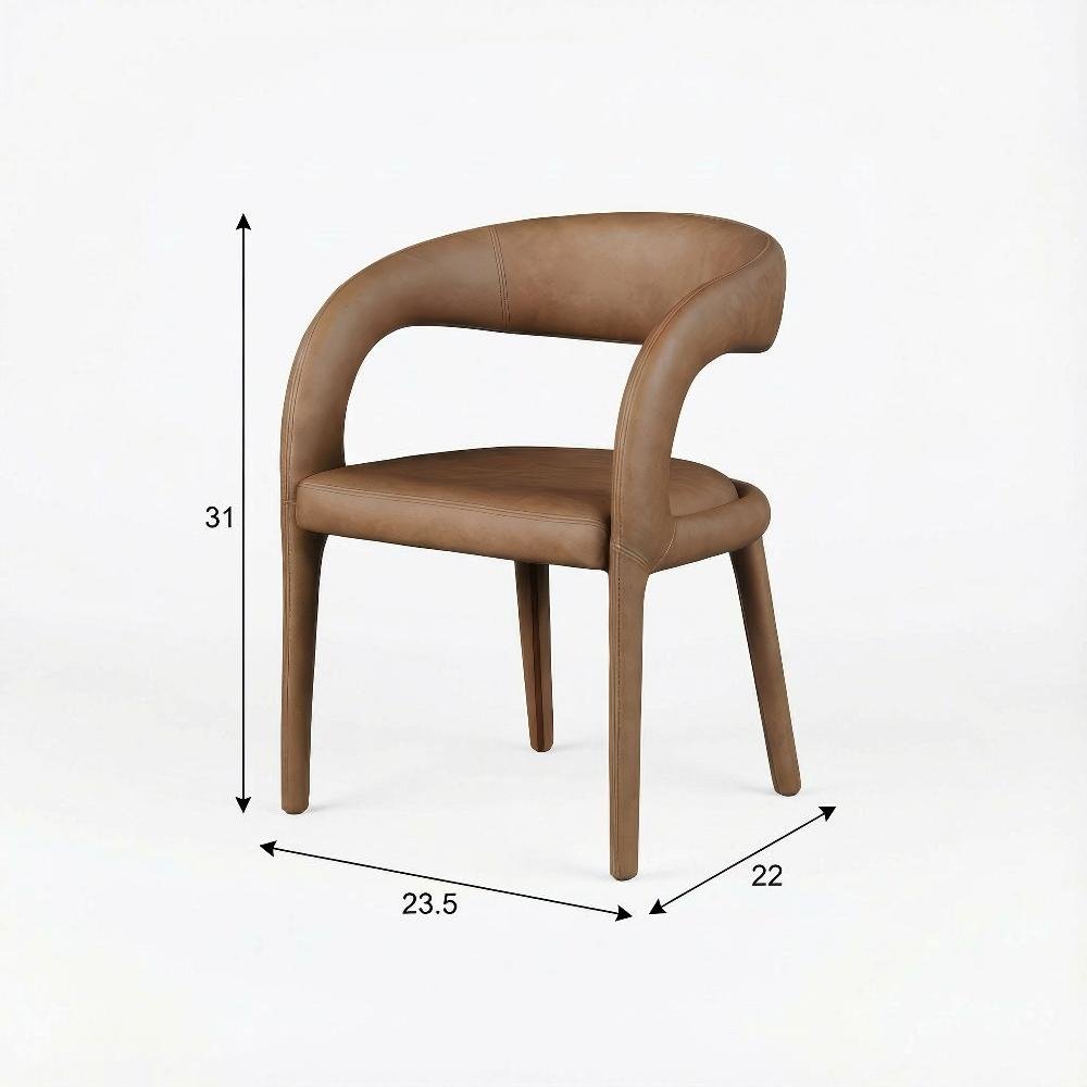 Brown Vegan Leather Dining Chair with Armrests and Cushioned Seat. Picture 4