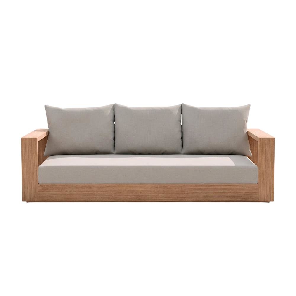 Contemporary Gray Fabric Outdoor Sofa With Cushions And Finish In Teak. Picture 4