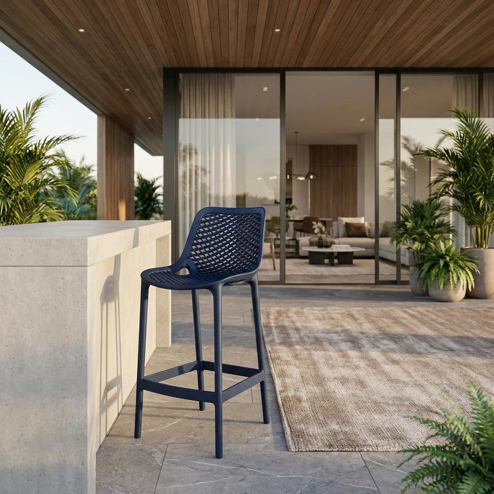 Navy Outdoor Patio Stool Set Of 4, Protective Finish, Contemporary Style. Picture 2