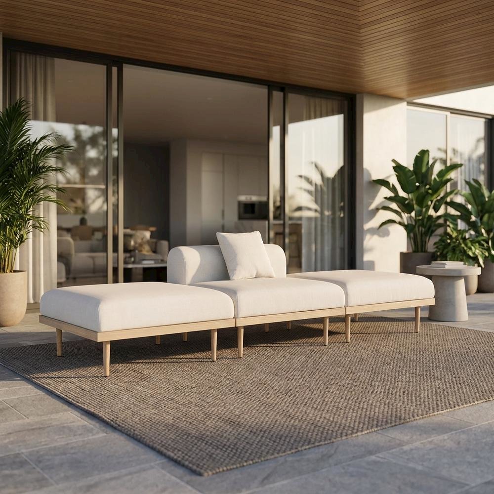 Beige Fabric Outdoor Modular Sectional with Cushions and Contemporary Style. Picture 2