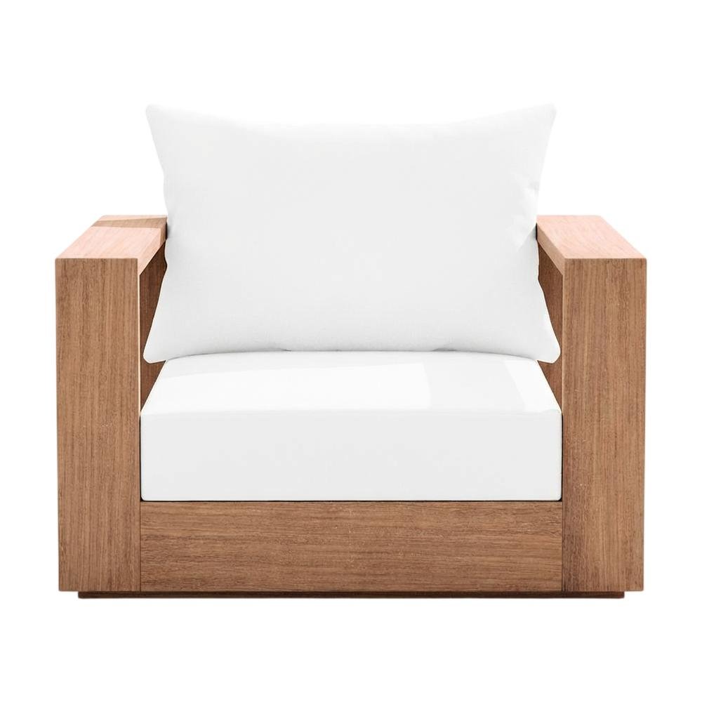 Contemporary White Fabric Outdoor Chair With Pillow And Finish - Natural Teak. Picture 4