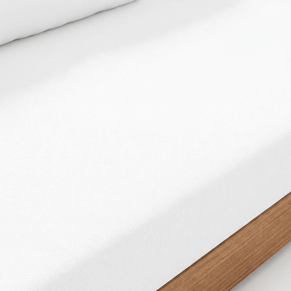 Contemporary White Fabric Outdoor Sofa With Cushions And Teak Finish. Picture 5