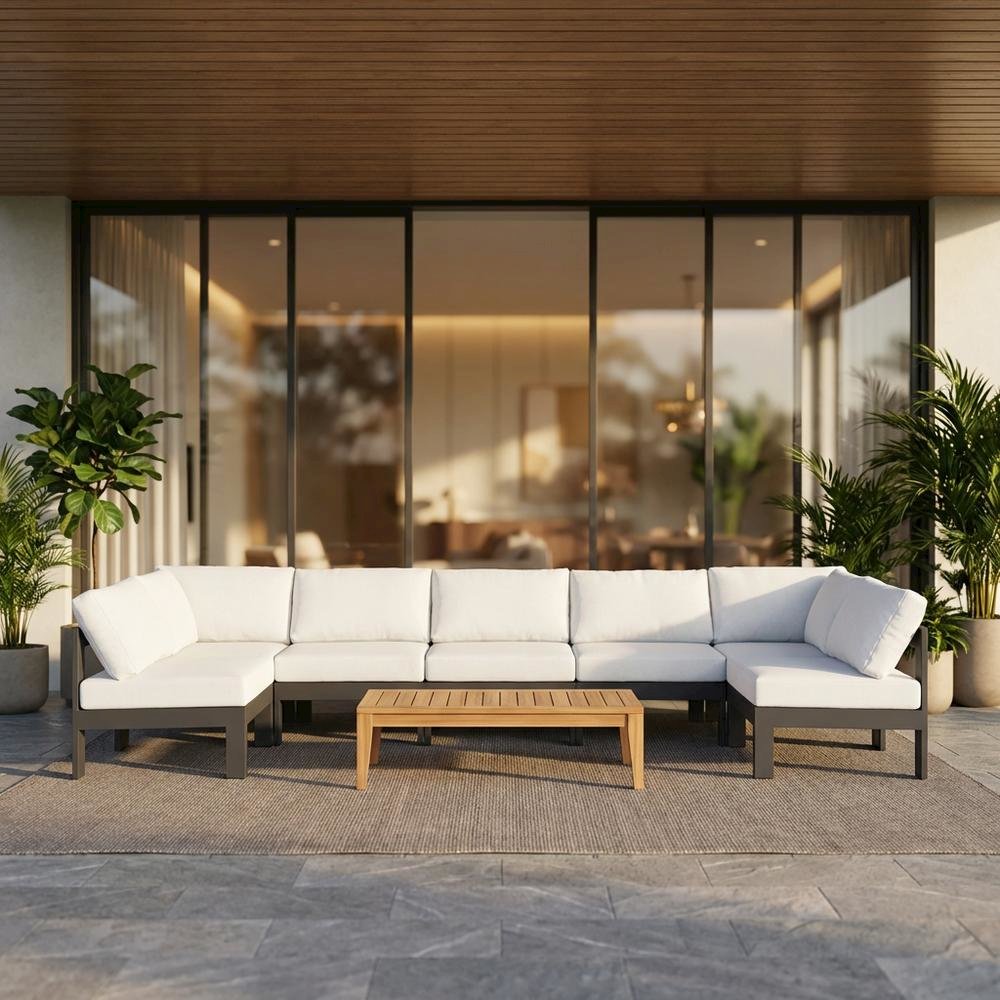 White Fabric Outdoor Patio Modular Sectional With Contemporary Design. Picture 2