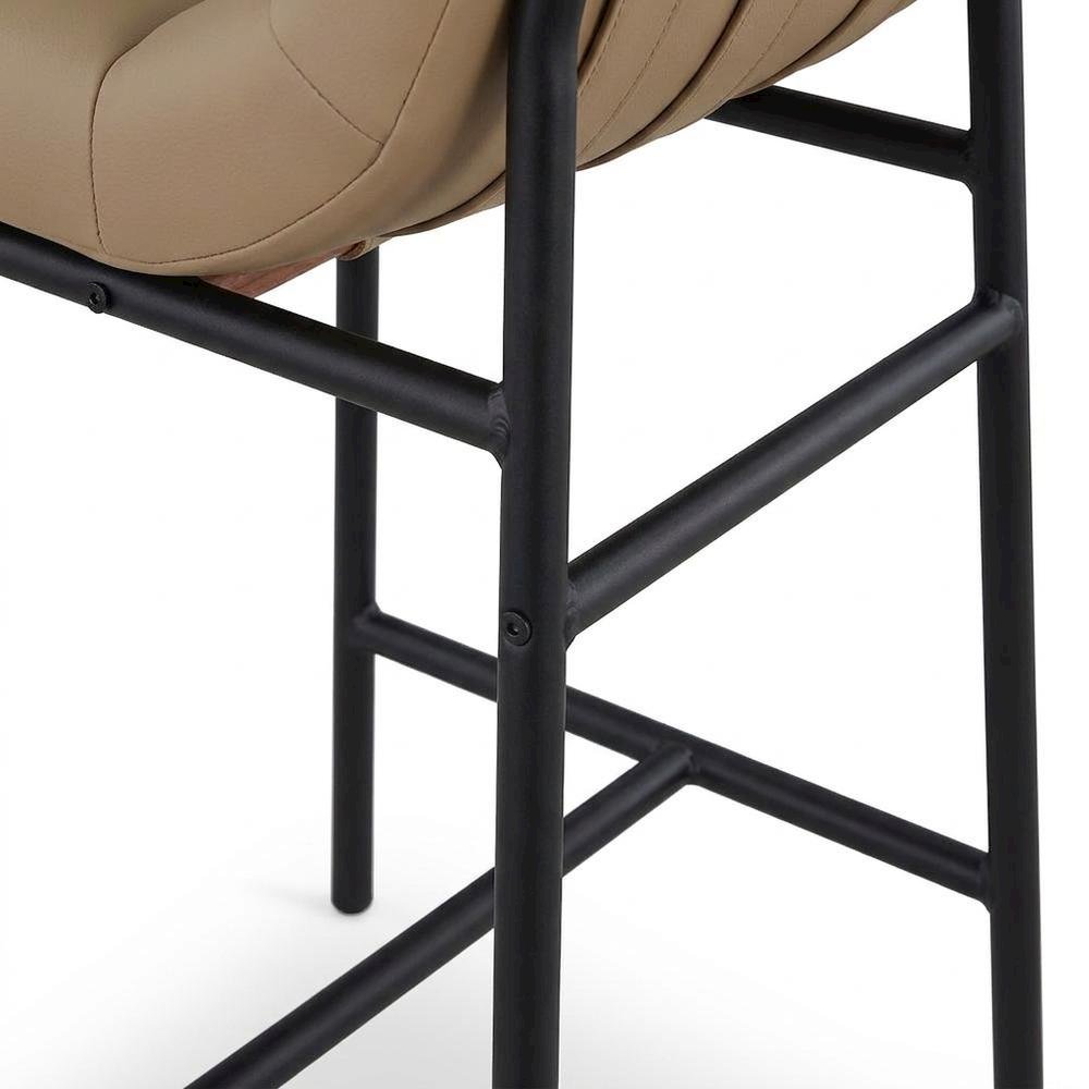 Vegan Leather & Boucle Counter Stool for Bar, Tan Vegan Leather. Picture 7