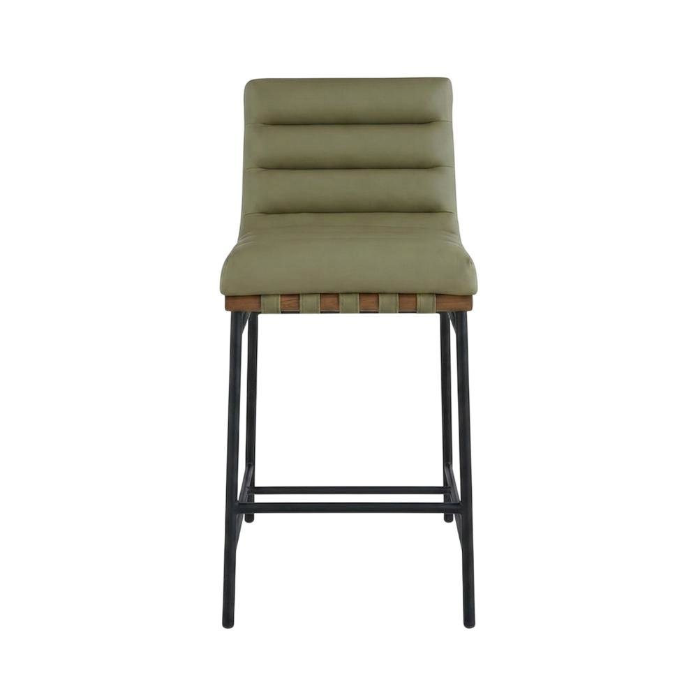 Vegan Leather & Boucle Counter Stool for Bar, Green Vegan Leather. Picture 4