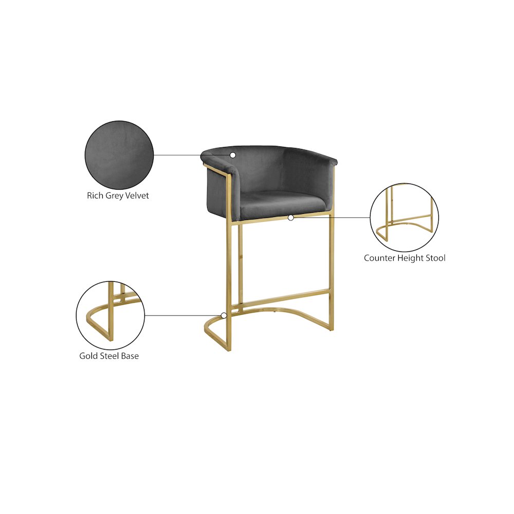 Donatella Grey Velvet Stool. Picture 5