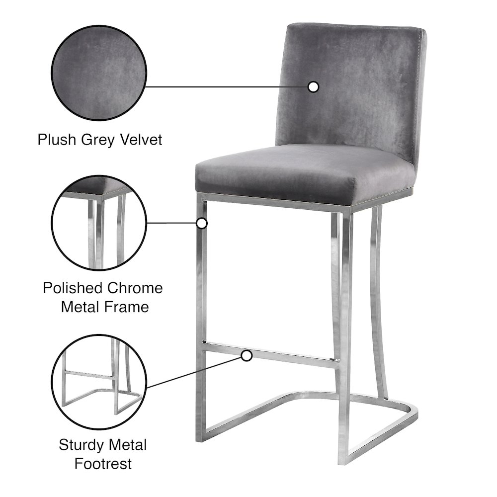 Heidi Grey Velvet Stool. Picture 5