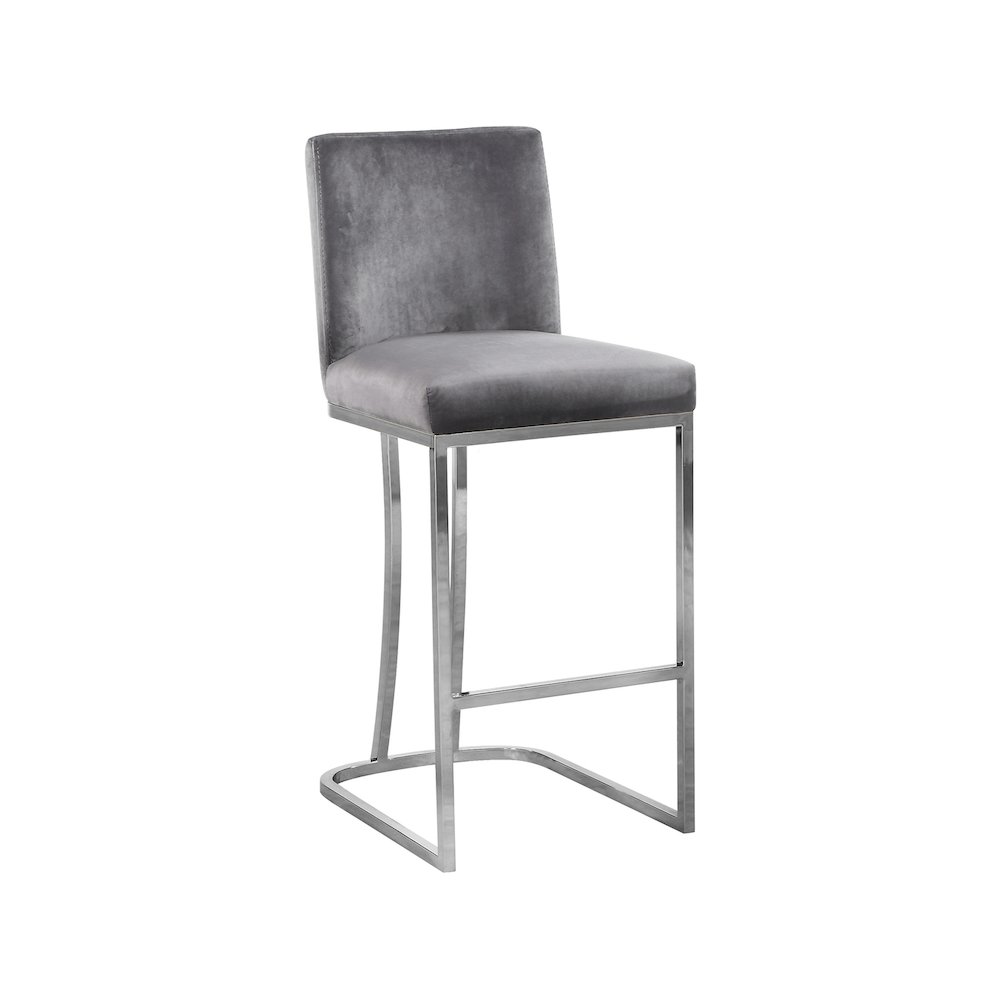 Heidi Grey Velvet Stool. Picture 1