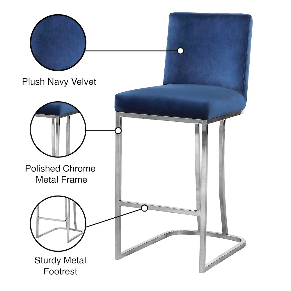 Heidi Navy Velvet Stool. Picture 5